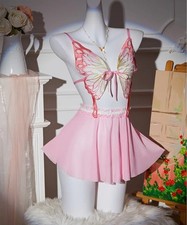 Exotic Dancewear/ Rave/ Festival Outfit Lingerie Set Open Back Thong Butterfly