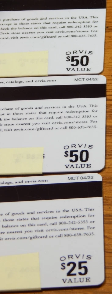 3) ORVIS GIFT CARDS 125.00 TOTAL FACE VALUE 50,50 &25 LQQK - Image 2 of 2