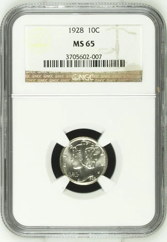 1928 Circulated Mercury Dime 10c Coin NGC Certified MS65 Philadelphia Mint