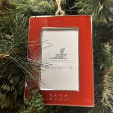 Pottery Barn KIDS RED Rectangle Christmas Dated 2025 Frame Ornament New in Box
