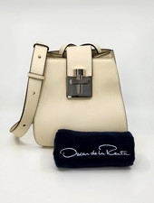 Oscar De La Renta Alibi Houston Beige Leather Bucket Bag Crossbody Tote NWOT