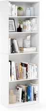 Jaya 5-Tier Book Shelf Adjustable Shelves Bookcase White Tall Bookshelf Bedroom