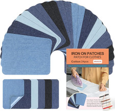 Iron on Patches for Clothes 24Pcs, Iron on Patches for Jeans, Cotton Denim Repai