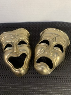 Vtg Solid Brass Comedy & Tragedy Theater Masks Wall Hangings