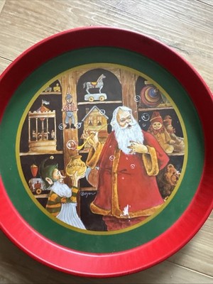 1985 Willitts Designs ''Santa's Workshop'' tin serving tray Metal Round 12 