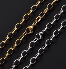 Silver Stainless Steel 24 Inch 5 mm Oval Rolo Chain Necklace