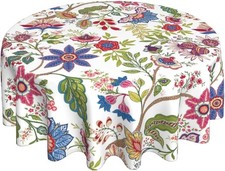 Colorful Boho Floral Tablecloth Round 70 Inch Vintage Spring Summer Watercolor