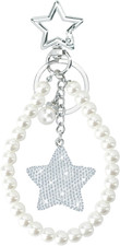 Llavero Mochila Llavero Cadena Perla Imitación Blanco Accesorio para Llave con Estrella de Cristal Pe
