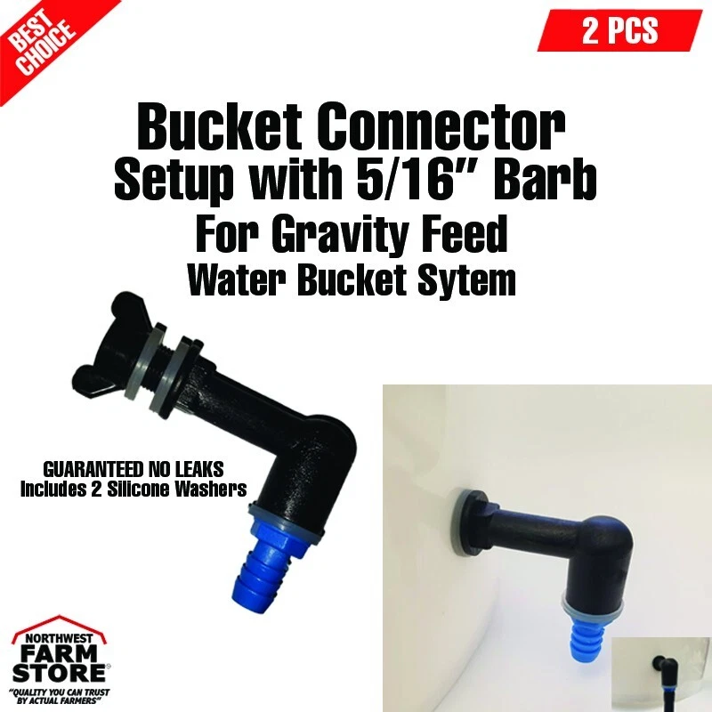 "Conectores de cubo (paquete de 2) para pezones de conejo alimentados por gravedad conexión de púa de 5/16""" Foto 2 de 3