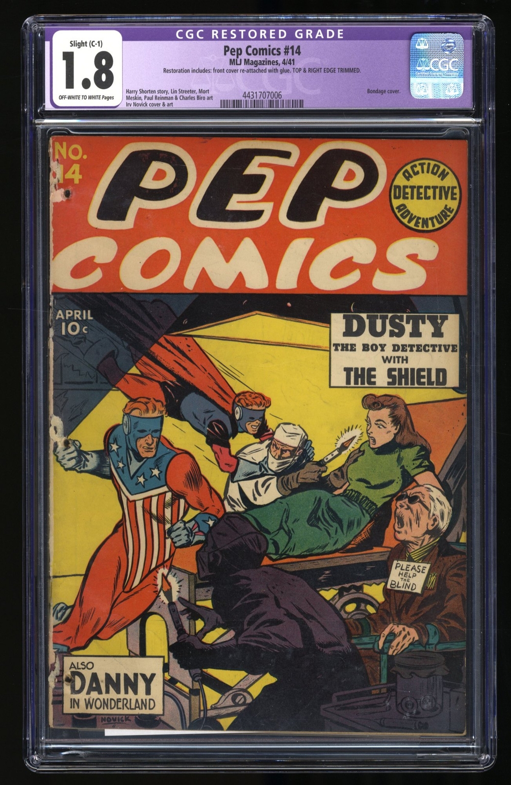 Pep Comics #14 CGC GD- 1.8 Off White to White (Restored) Bondage Cover!