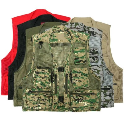 Camo Net Fishing Vest With Multiple Pockets And Outdoor Zip