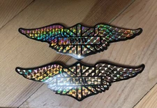 Pair Original 1970s BMW Motorcycles Wings Gold Prismatic Decals 5.25”