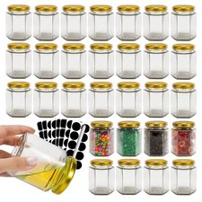 Paquete de 30 frascos de vidrio hexagonales de 6 oz con tapas doradas frascos de vidrio con etiquetas P...