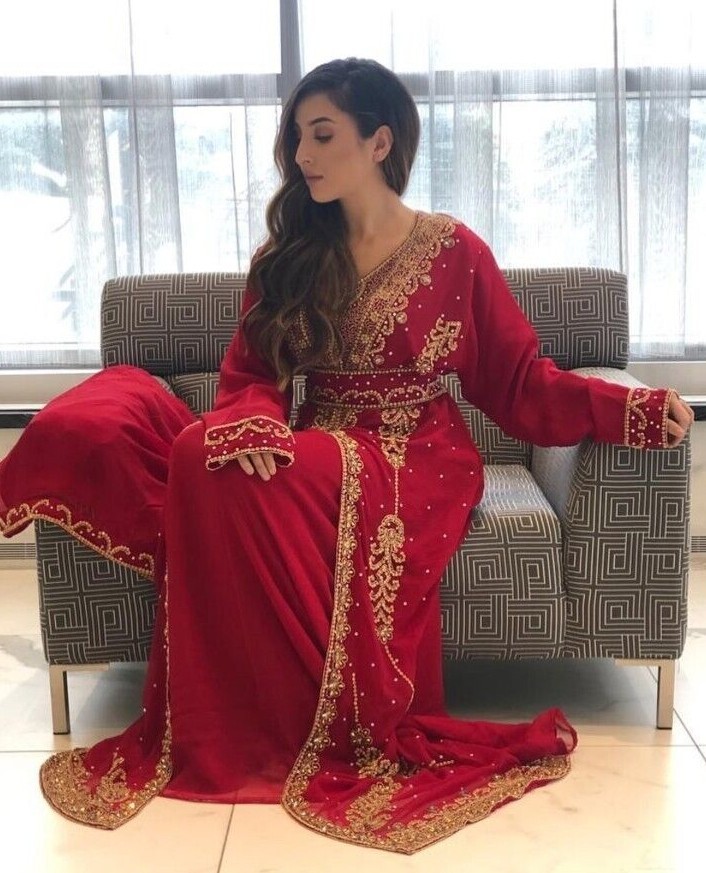 SALE Wedding Designer Caftan Hand Embroidered Gown Moroccan Dubai Party
