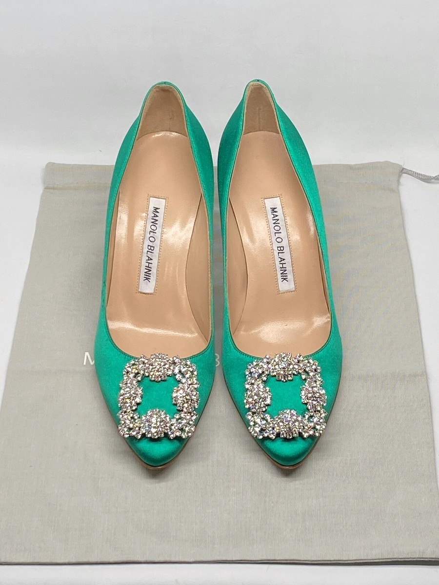 Manolo Blahnik Hangisi 70MM Embellished Satin Pumps size 36.5 | eBay