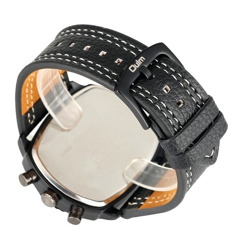 Oulm Men's Watch Military Sport Quartz Watches Leather Band Two Time Compass - Picture 6 of 14