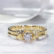 2Ct Round Cut Diamond Lab Created Engagement Ring 14K Yellow Gold Plated Silver