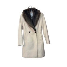 Club Monaco Women's Size Xs Wool Detachable Faux Fur Mob Wife Ivory Winter Coat
