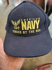 NAVY USN Forged By the sea USA Made Eagle Black VETERAN BALL CAP HAT