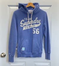 Women  s Superdry Blue Heather Hooded Kangaroo Pocket Pullover Sweatshirt, M