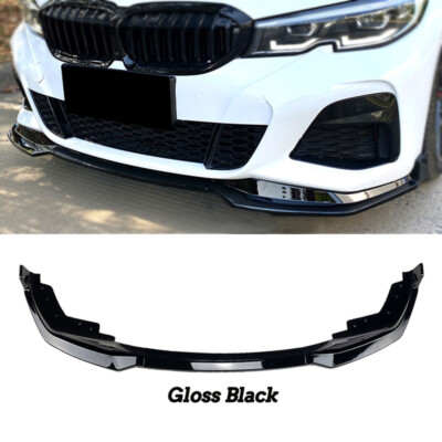Gloss Black Front Bumper Spoiler Lip For BMW 3 Series G20 M340i M-Sport (2019-2022) – 3-Piece Kit