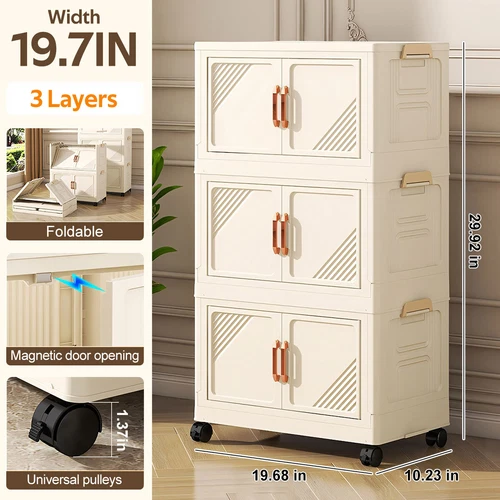 3/4 Stackable Foldable Storage Organizer Folding Closet Bins with Lid and Wheels - Picture 2 of 15