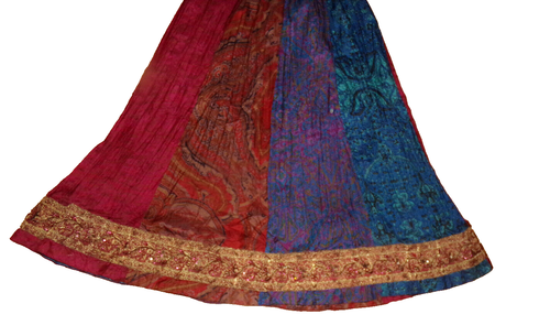 3 M L vintage CHICO'S purple red SILK patchwork MAXI embroidered festiva SKIRT - 第 3/7 張圖片