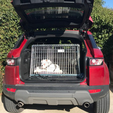 Dog Car Crate for Range Rover Evoque | Sloped Boot Travel Cage with Bedding