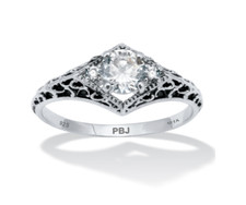 .75 TCW ROUND CZ ANTIQUED SILVER FILIGREE RING SIZE 6 7 8 9 10