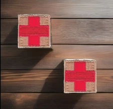 Red Tan Medic Paramedic First Aid Patch Fits For VELCRO® BRAND Fastener Lot of 2