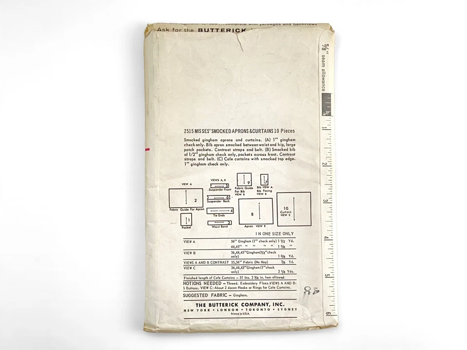 1960s Butterick Sewing Pattern 2515 Womens Full Apron 2 Styles+Curtains OS 11254 - Image 2 of 3