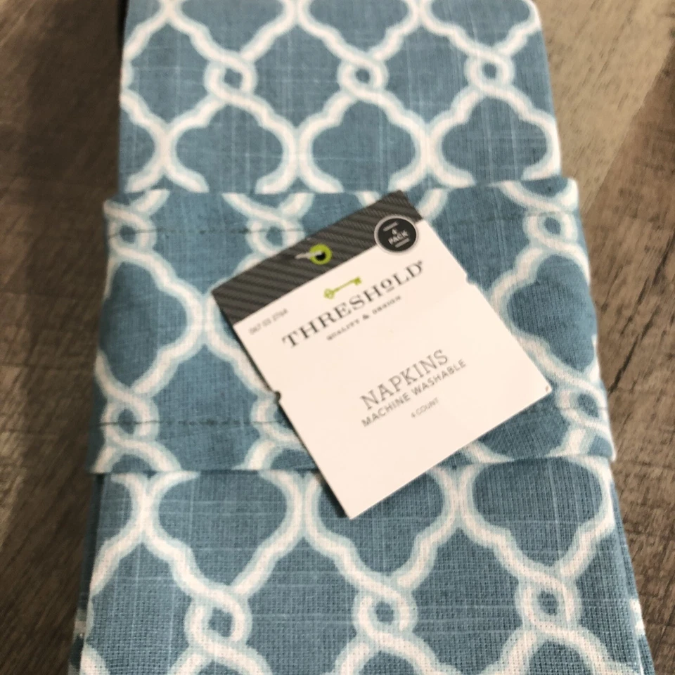 Threshold Blue White Dinner Cotton Table Napkins Set of 4  - Image 4 of 4