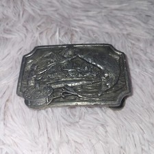 Vintage 1983 Siskiyou Pewter Belt Buckle K-27 Oregon Fly Fishing w/Reel  Trout