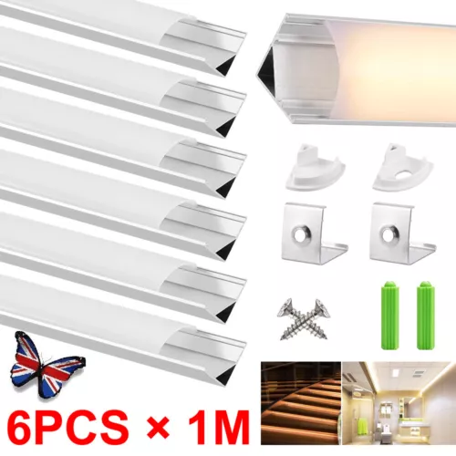 12/6×1M LED Aluminium Channel Profile 3.3ft Extrusion Diffuser Strip Light Cover - Picture 17 of 24