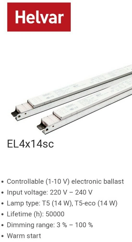HELVAR EL4 X 14SC ELECTRONIC BALLAST 4X 14W T5 LAMP BALLAST NEW CONDITION