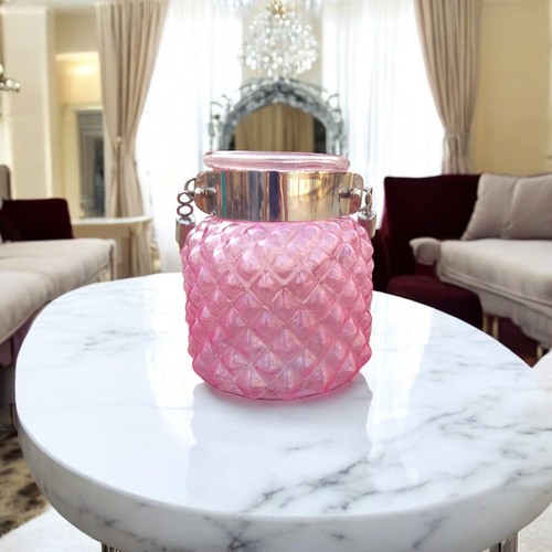 8.50" H Pink Glass Jar In Pine Apple Design With Hanging Jute Rope - Picture 2 of 5