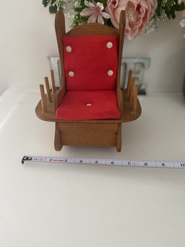 Vintage Wooden Small Rocking Chair Pin Cushion Holds Thread Needles Pin W Drawer - Picture 11 of 24