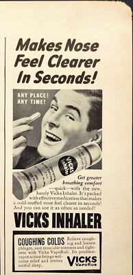 1942 Vicks Inhaler Nose Vapor Rub Smiling Man Vintage Print Ad