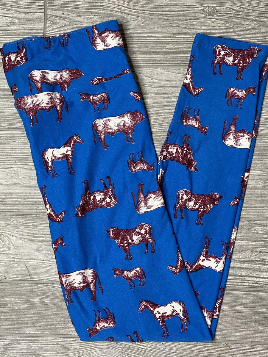 NEW LuLaRoe TC Leggings Blue Farm Animals Cows Horses Ponies Tall And Curvy