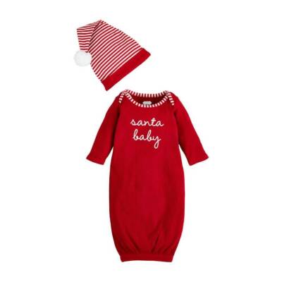 Mud Pie Alpine Village Santa Baby Boy Take Me Home Gown and Hat Set  0-3 Months