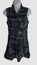 $99 Guess Women's Blue Sleeveless Collared Front Button Printed Dress Size M