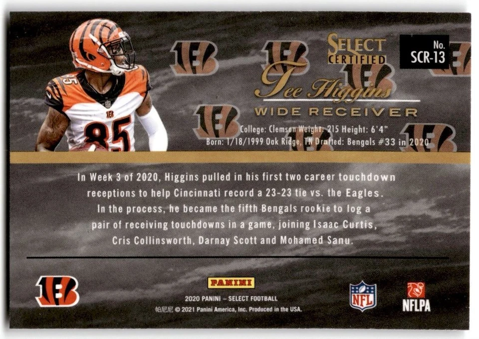2020 Panini Select Certified Tee Higgins Rookie #SCR-13 - Image 2 of 2