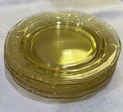 Set of 6- FOSTORIA Topaz Yellow JUNE Pattern 7.25'' Salad Plates- Excellent!