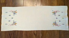 Vintage  Linen Table Runner, Buffet or Dresser Scarf.  Embroidery 41.5”x15.5”