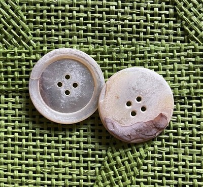 Set of 2 Antique Mother Of Pearl Flat 4-Hole Buttons (3 cm)