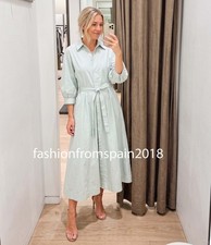 ZARA NEW WOMAN ZW SHIRT DRESS BELTED PUFF SLEEVES FADED BLUE XS-XL 4786/297/428