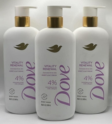 3PK Dove Vitality Renewal Body Wash ~ 18.5 FL OZ Each ~ Sweet Lilac Cream ~ NEW
