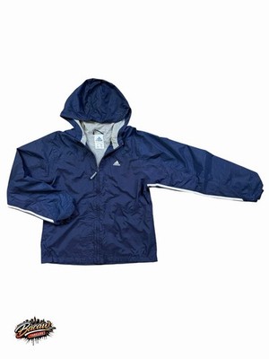 adidas Navy 3-Stripe Hooded Windbreaker Men s Medium Full-Zip Track Jacket