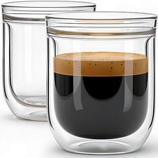 Double Wall Glass Espresso Coffee Cup 8 oz. 2pcs, Clear Drinking Glasses Insu...