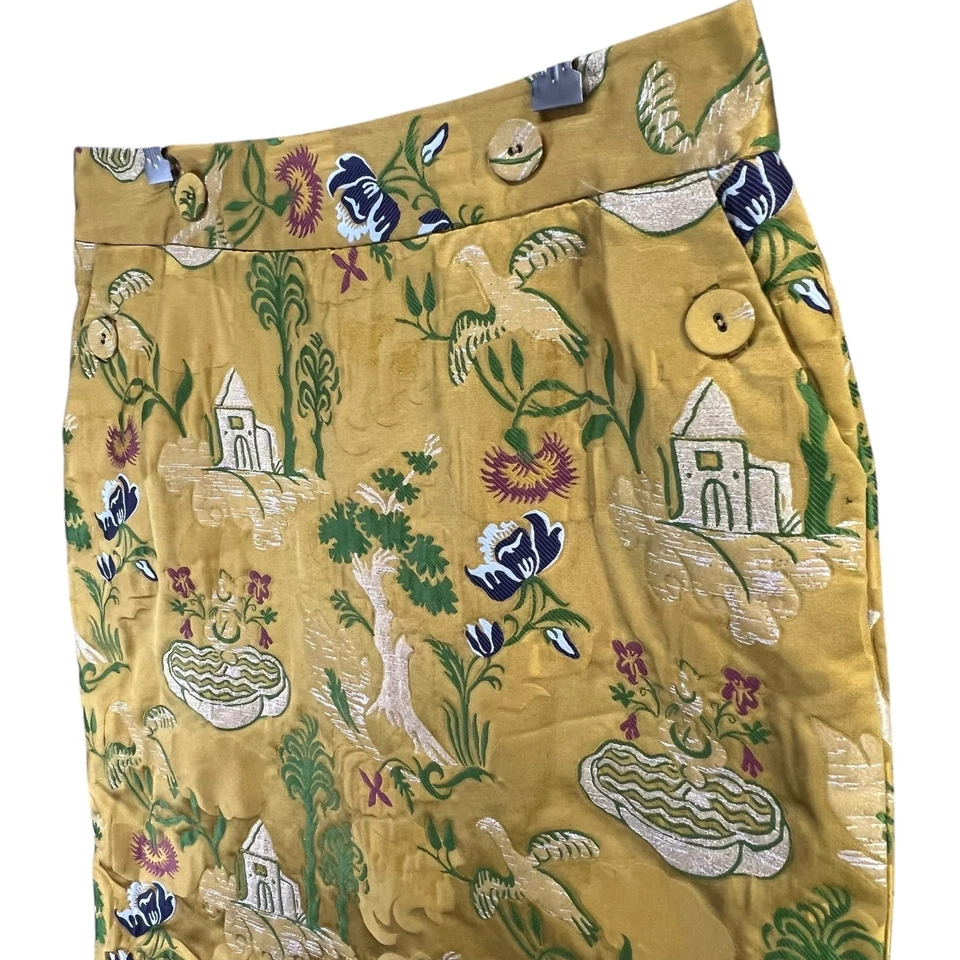 Anthropologie Leifsdottir Skirt Womens 12 Yellow Gold Tapestry Asian Brocade - Image 2 of 4